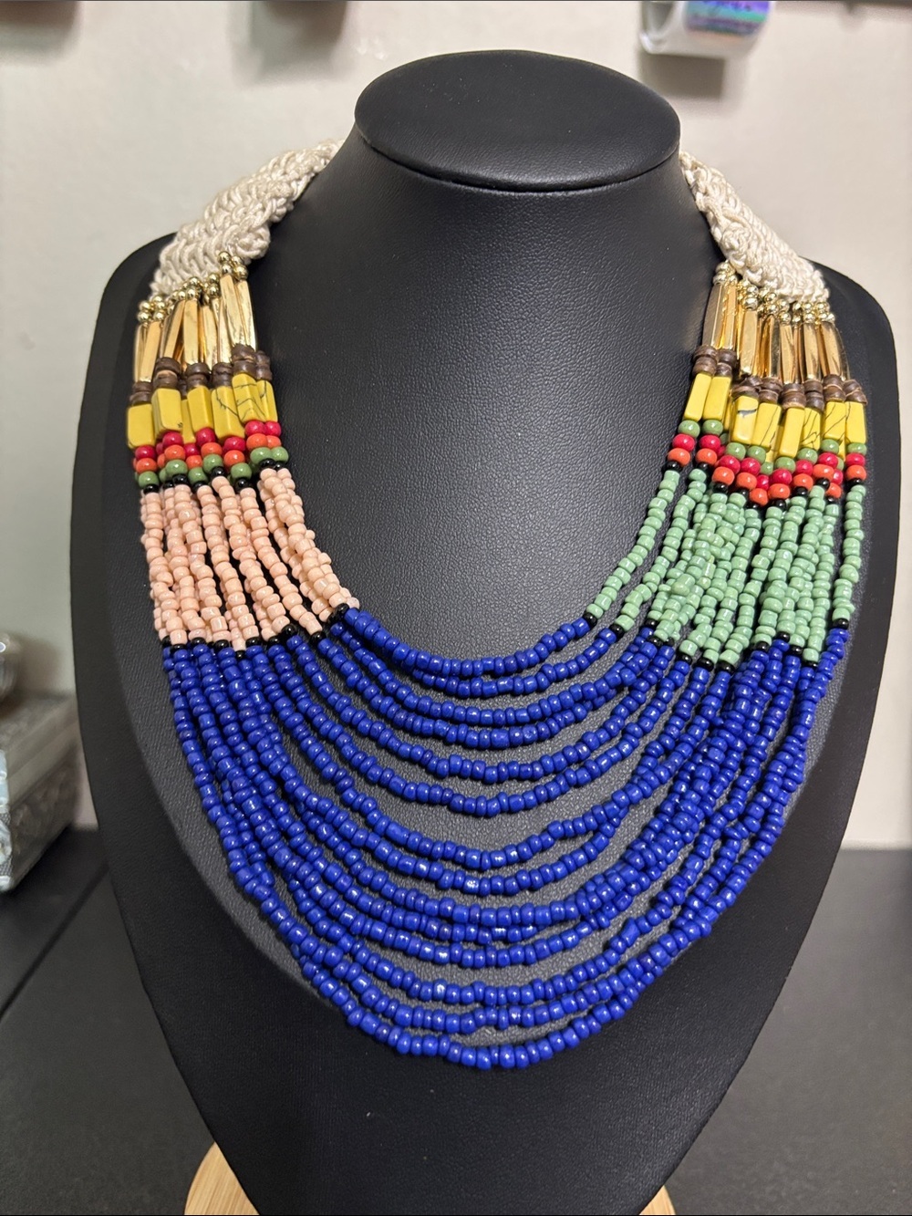Multi-Strand Crochet Boho Beach Beaded Statement Collar Necklace